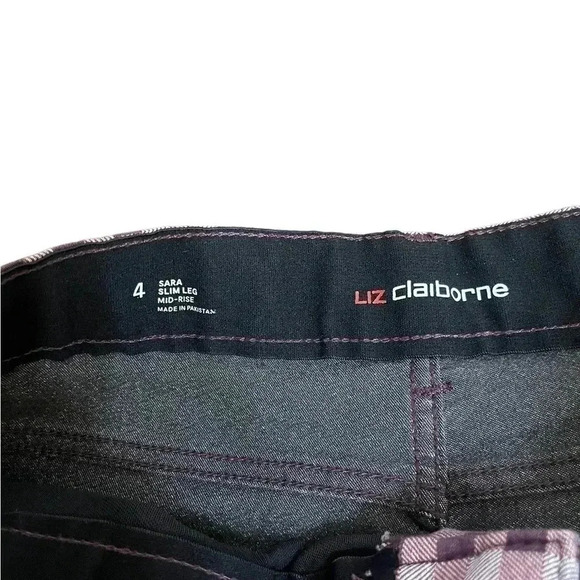 Liz Claiborne Sara Slim Leg Mid Rise Tummy Control Plaid Pants Women’s Size 4 - Picture 6 of 15